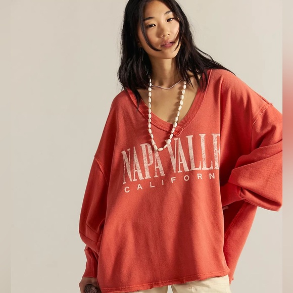NWT Free People Venice V Neck Sweatshirt Napa Valley